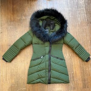 Noize Olive Puffer Jacket with Black Faux Fur